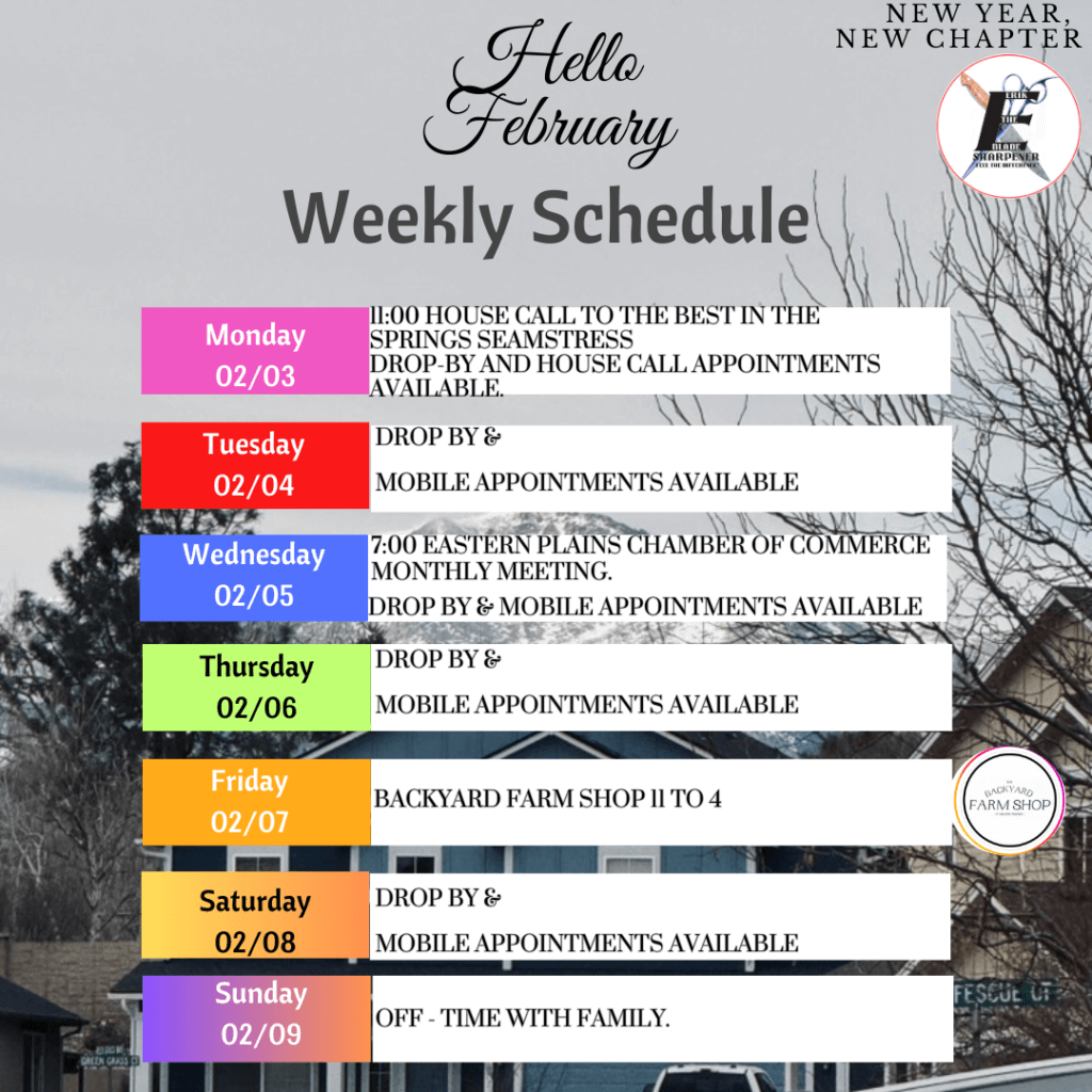 Weekly Schedule for February 3 through 9